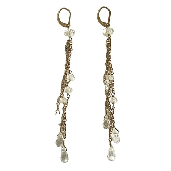 Gold Chain Crystal Drop Plated Semi Precious Citrine Stone Leverback Earrings - Picture 1 of 5